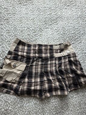 La Hearts Beige and Black Plaid Mini Skirt